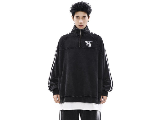 American Retro Casual Sports High Street Stand Collar Couple Sweater