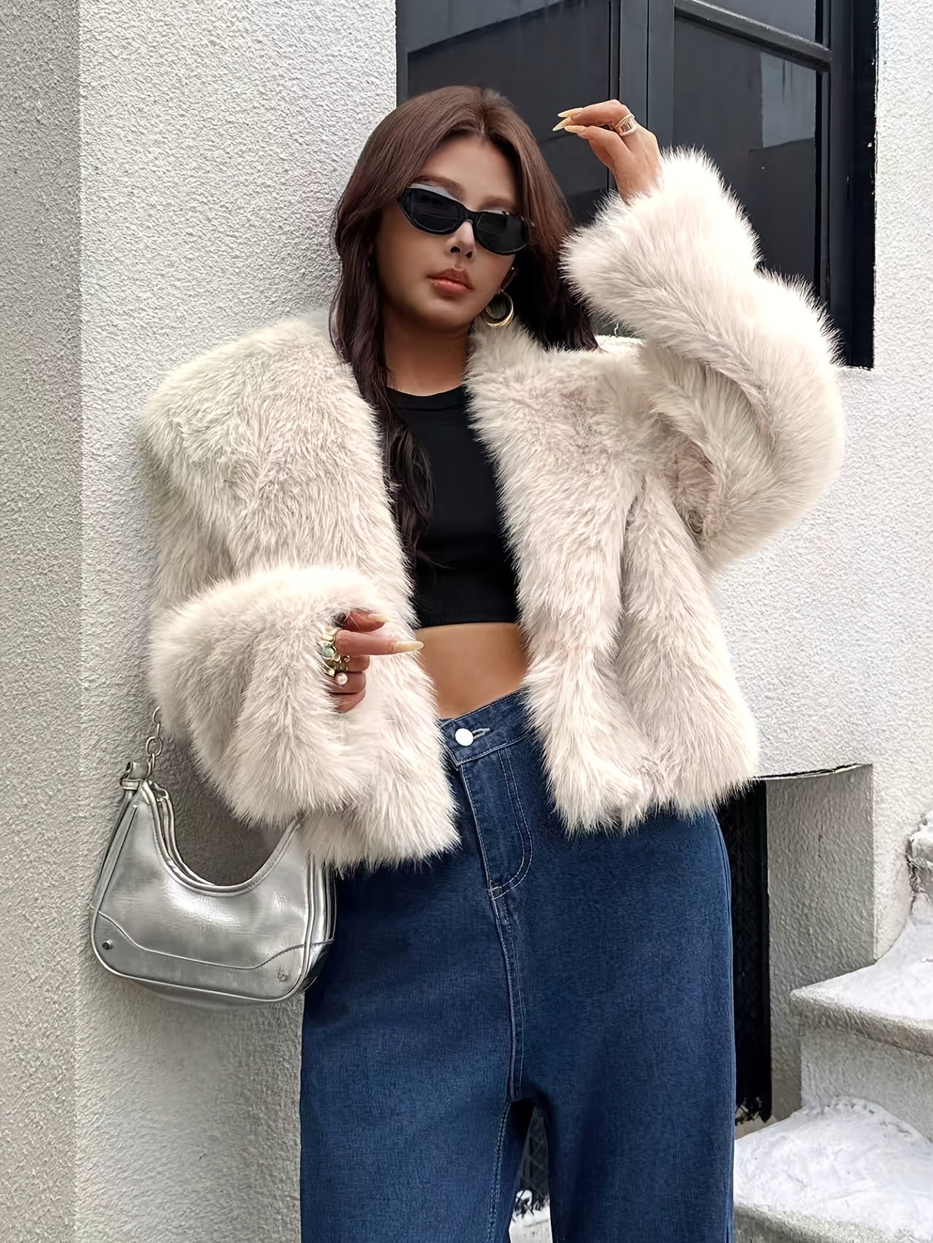 Faux Winter Warm Fashion Plush Top Short Coat for Women