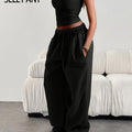 Women'S Casual Loose-Fitting Solid Color Elastic Waist Sports Pants