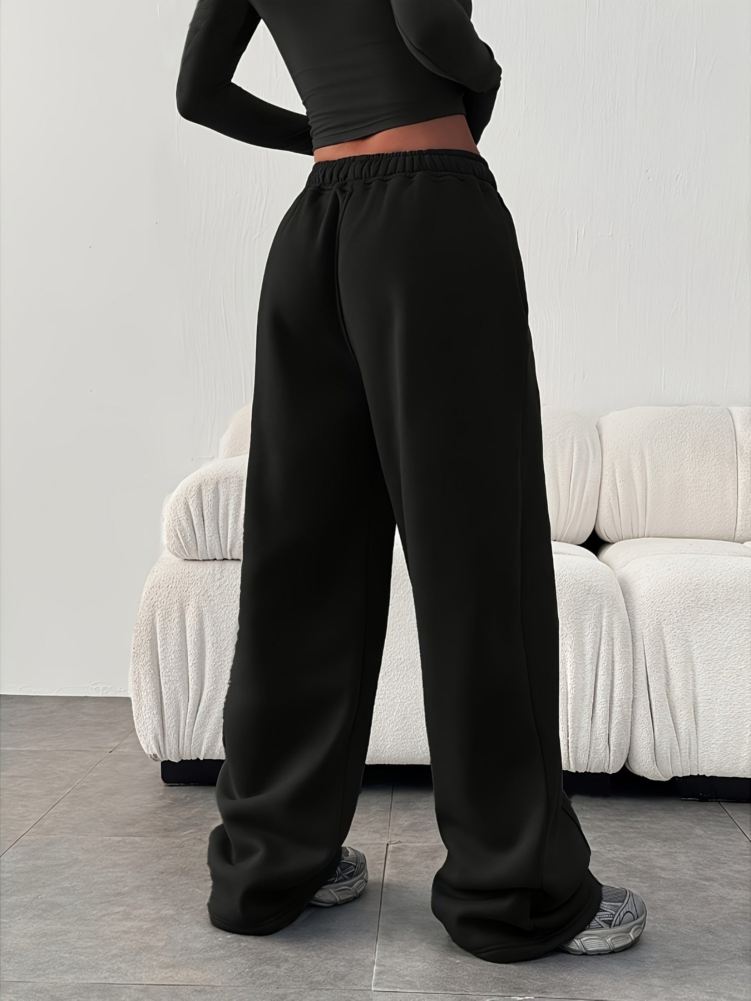 Women'S Casual Loose-Fitting Solid Color Elastic Waist Sports Pants