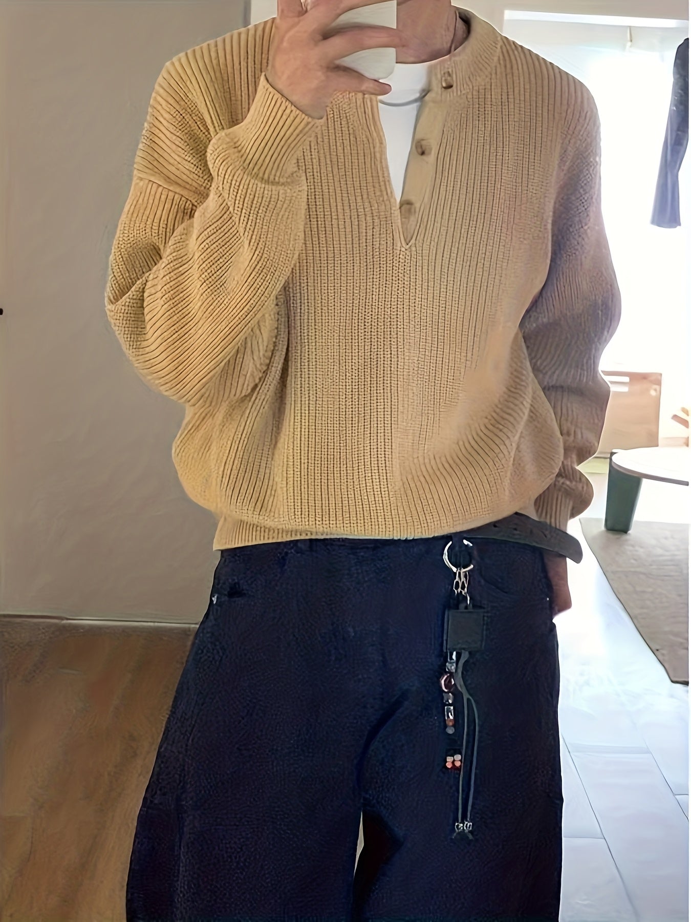 American-Style Henley Sweater for a Relaxed And Sophisticated Autumn-Winter Look for Men, Knit