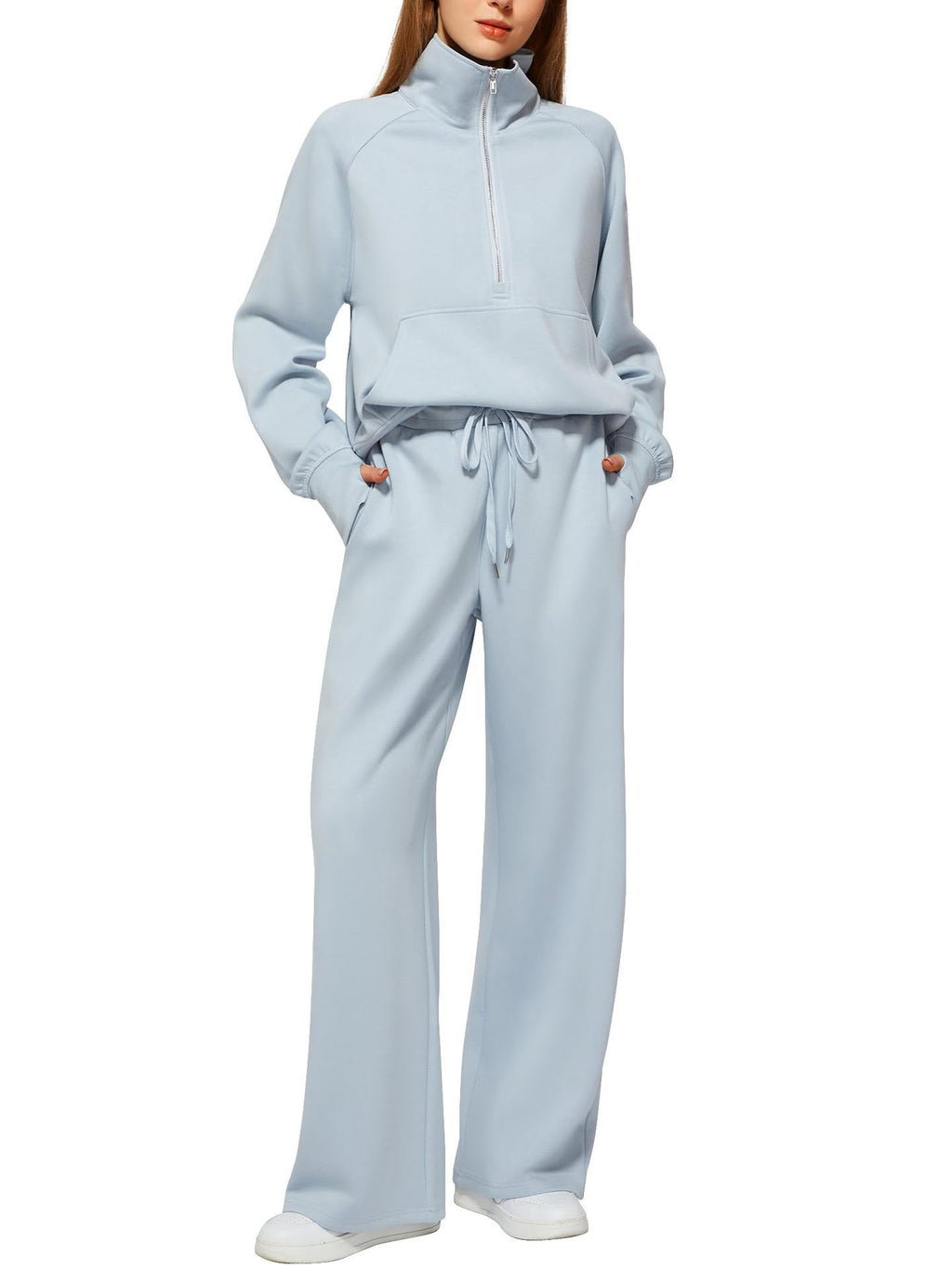 Women'S Oversized Half-Zip Sweatshirt and Wide Leg Sweatpants
