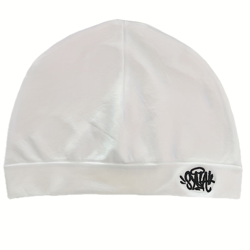 Synaworld Embroidered Beanie Hat - Dopamine Color Series, Double-Layer Warm Pullover with "Synthetic" Design, Black, Polyester, Hand Washable, Casual & Versatile for Outdoor Activities, Outdoor Headwear | Stylish Headgear | D