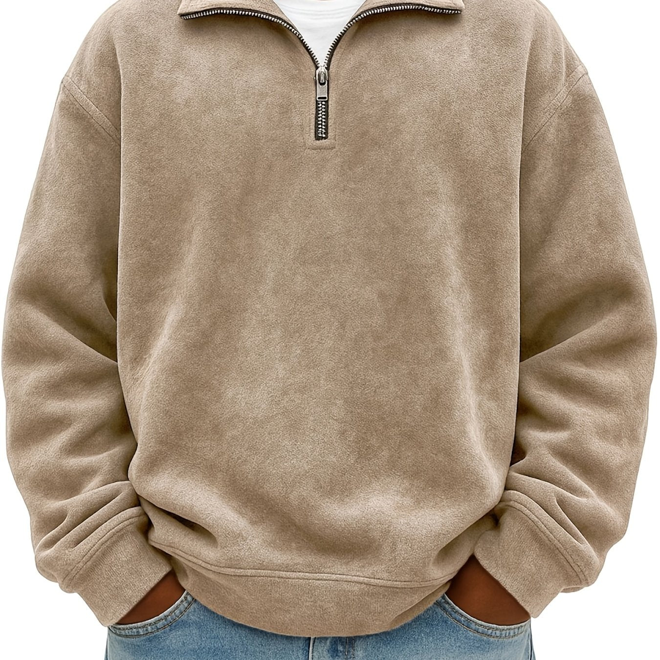 Men's Oversized Lapel Zipper  Sweatshirt - Solid Color Loose Fit Drop Shoulder Hoodie, Long Sleeve Casual Winter Sweater, Machine Washable Layering Piece for Cold Weather (Available in Multiple Colors)