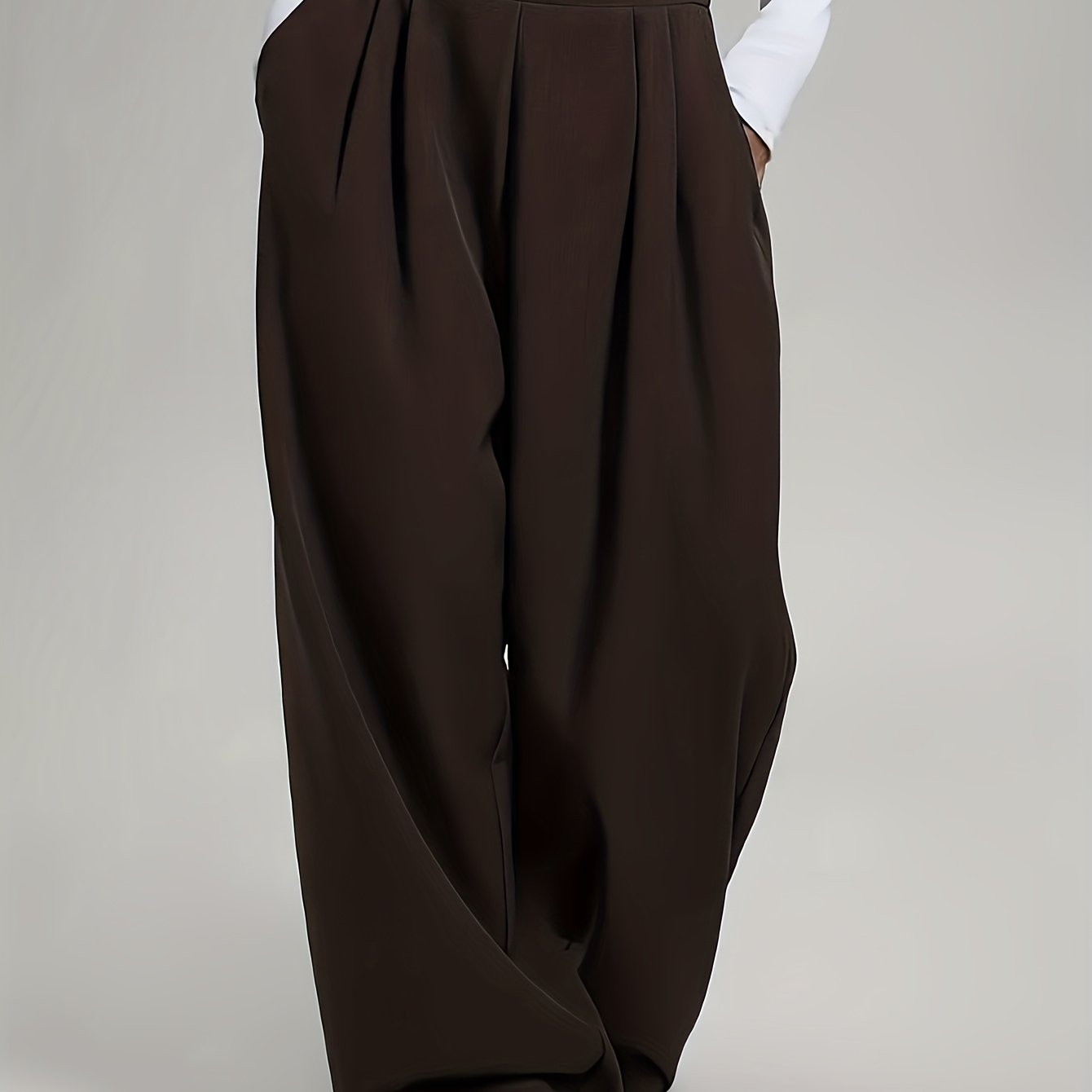 Elegant High-Waist Wide-Leg Pants | Solid Color, Long Length, Elastic Waist, Pocket Details, Suitable for All Seasons and Weekend Casual