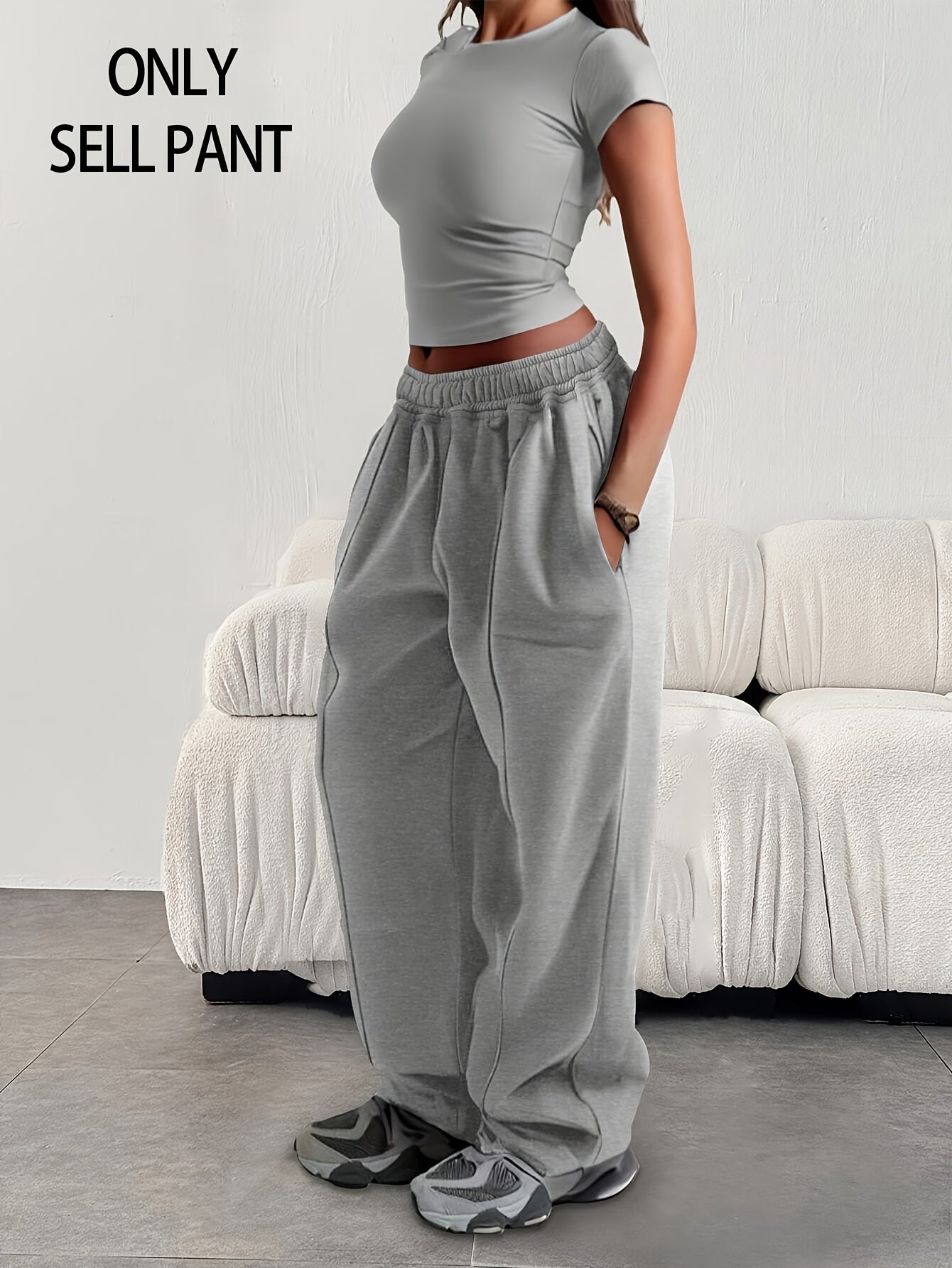Women'S Casual Loose-Fitting Solid Color Elastic Waist Sports Pants