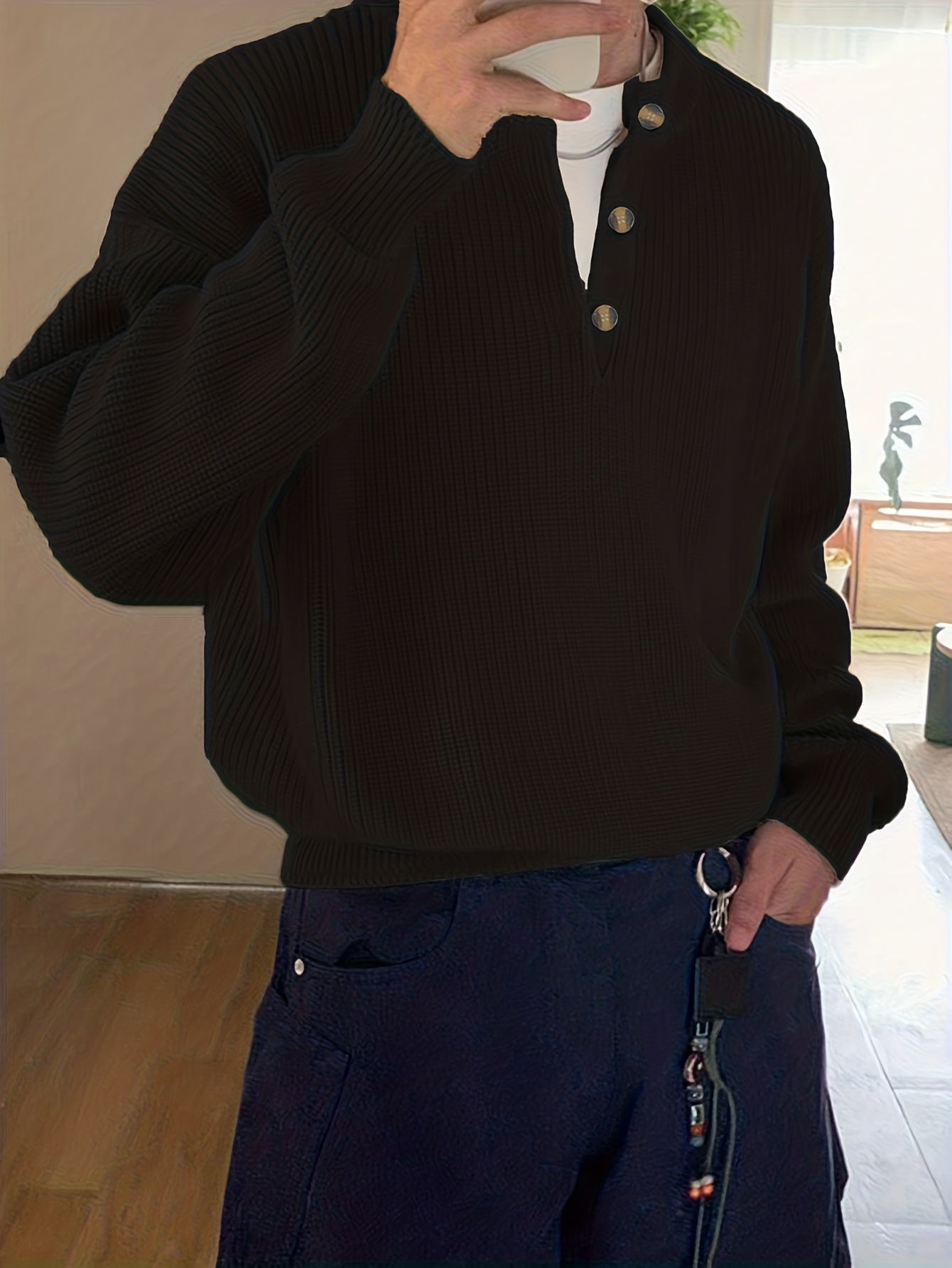 American-Style Henley Sweater for a Relaxed And Sophisticated Autumn-Winter Look for Men, Knit