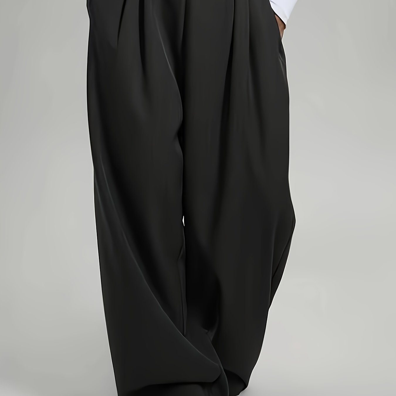 Elegant High-Waist Wide-Leg Pants | Solid Color, Long Length, Elastic Waist, Pocket Details, Suitable for All Seasons and Weekend Casual