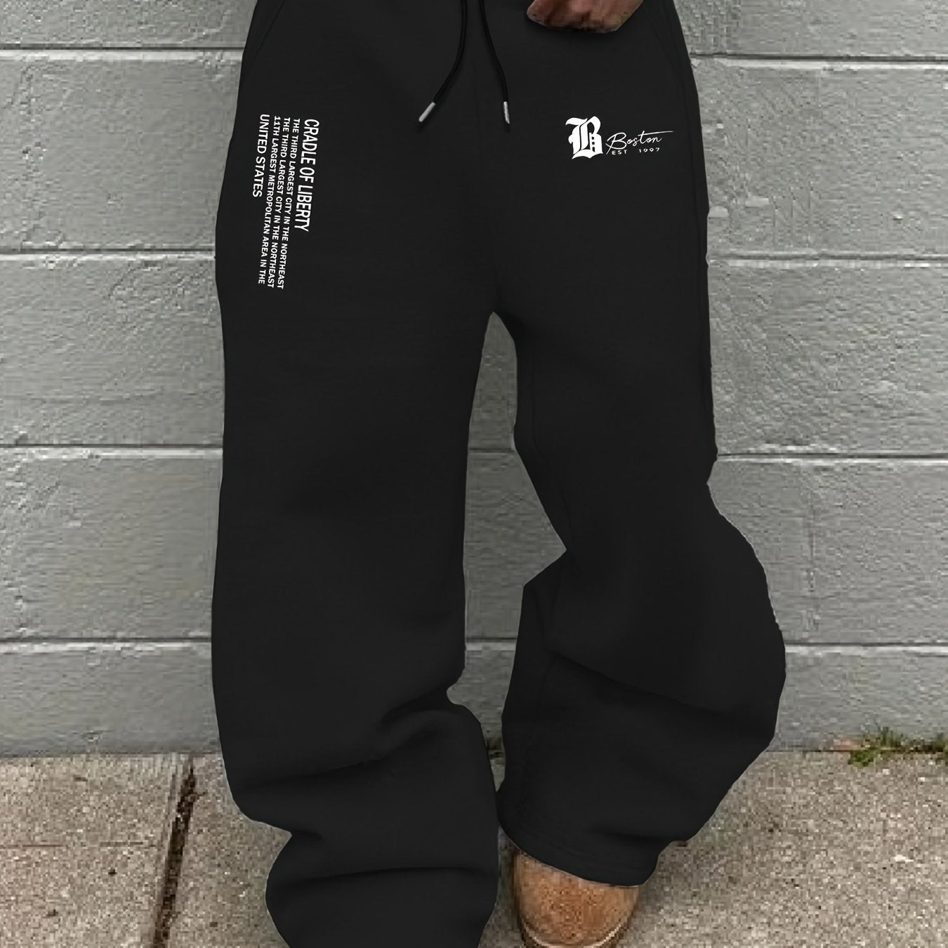 Men's Autumn/Winter Drawstring Loose Sweatpants with Letter Print, Casual Long Pants for Daily Wear, Trendy Graphic Design, Straight-Leg Sweatpants for a Fashionable Look