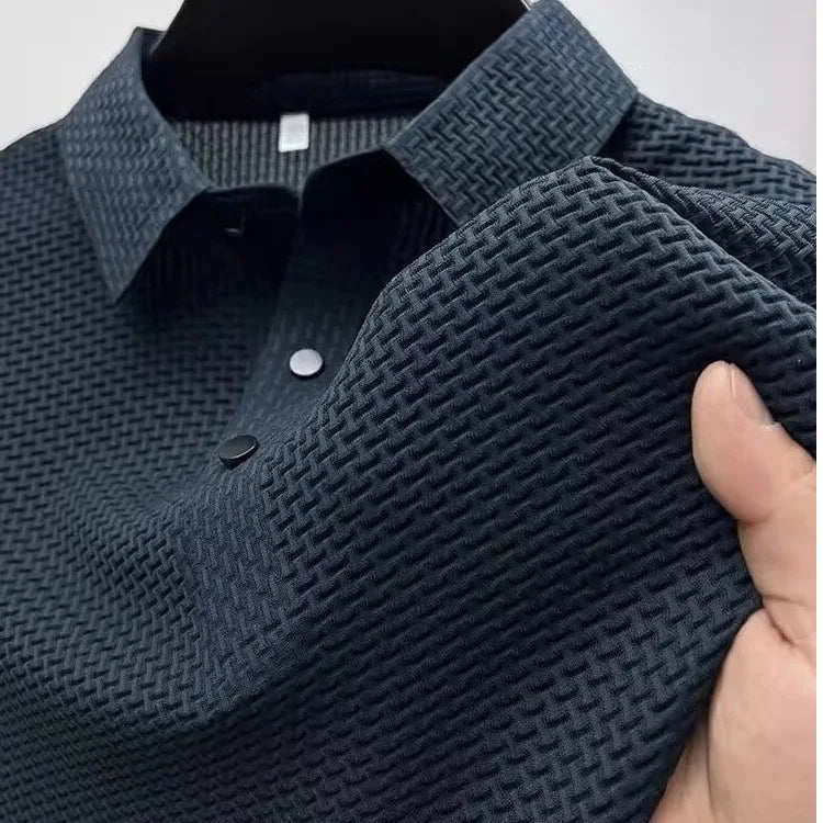 New Men's Business Casual Short Sleeved Bone Flower Solid Color POLO Shirt Fashion Breathable Comfortable Summer Versatile Top