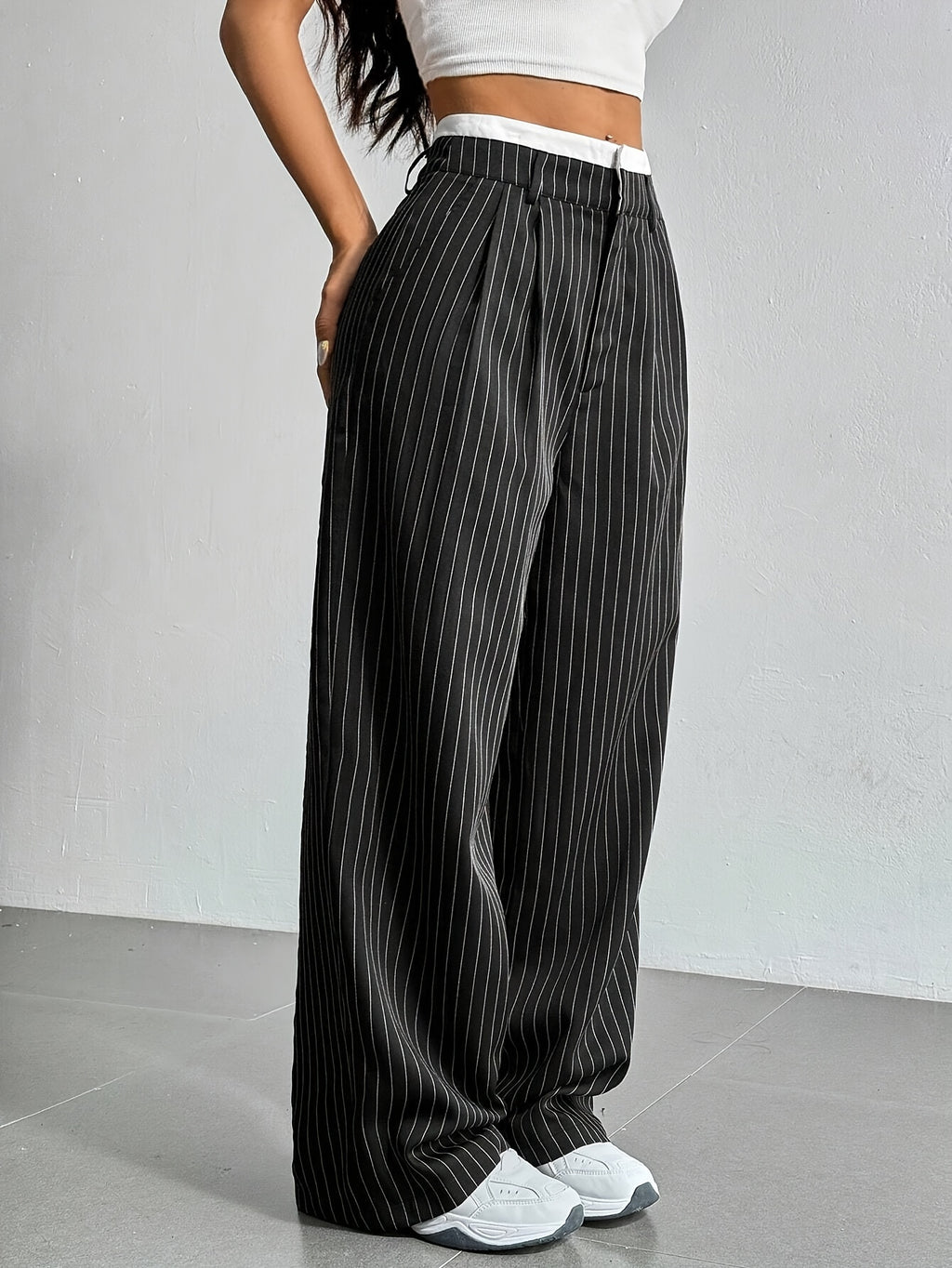 New Cross-Border Design of High-Waisted, Casual, Spliced Straight Pants with a Minimalist Drape Style Inspired by Japanese And Korean Fashion