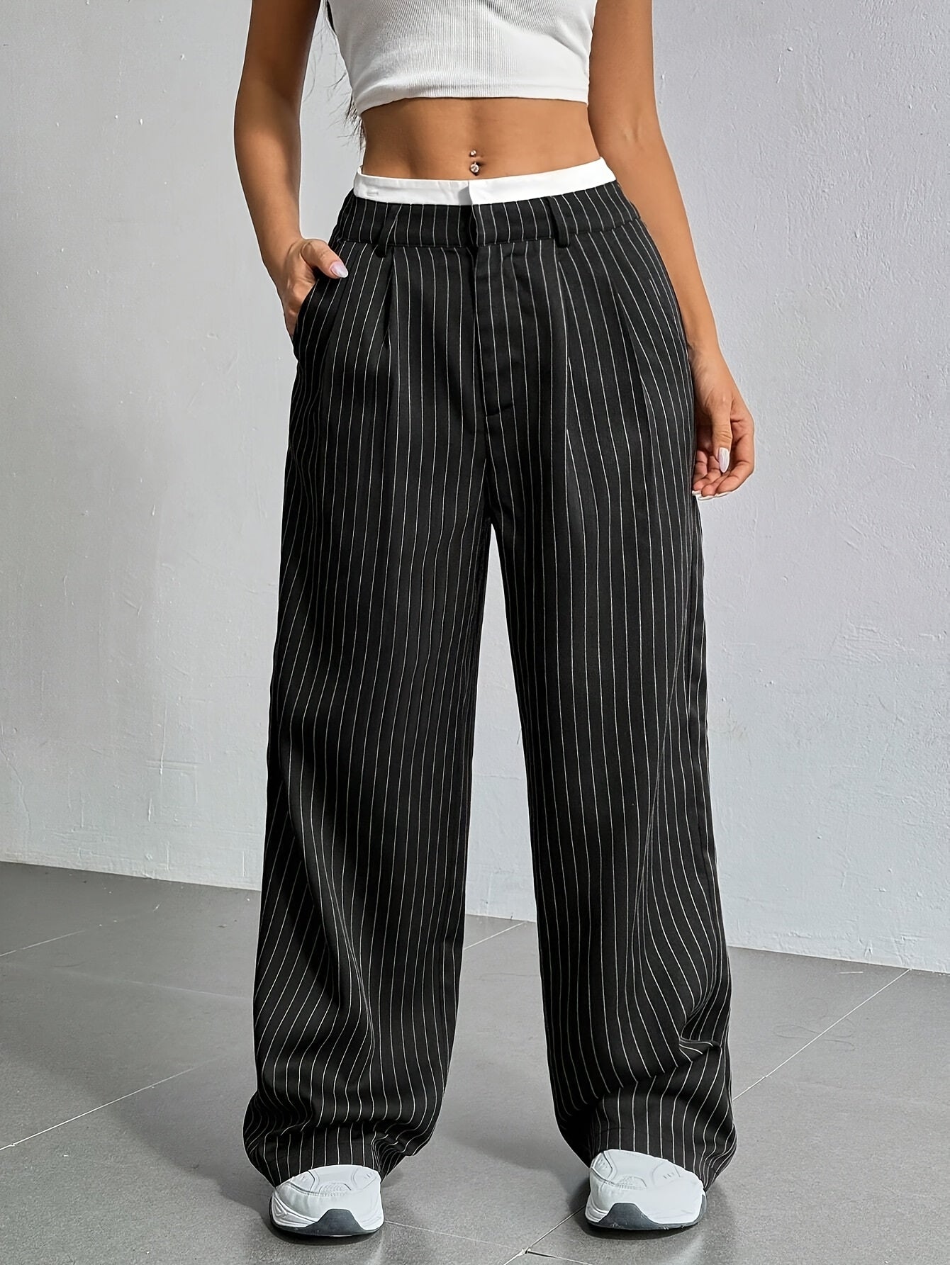 New Cross-Border Design of High-Waisted, Casual, Spliced Straight Pants with a Minimalist Drape Style Inspired by Japanese And Korean Fashion