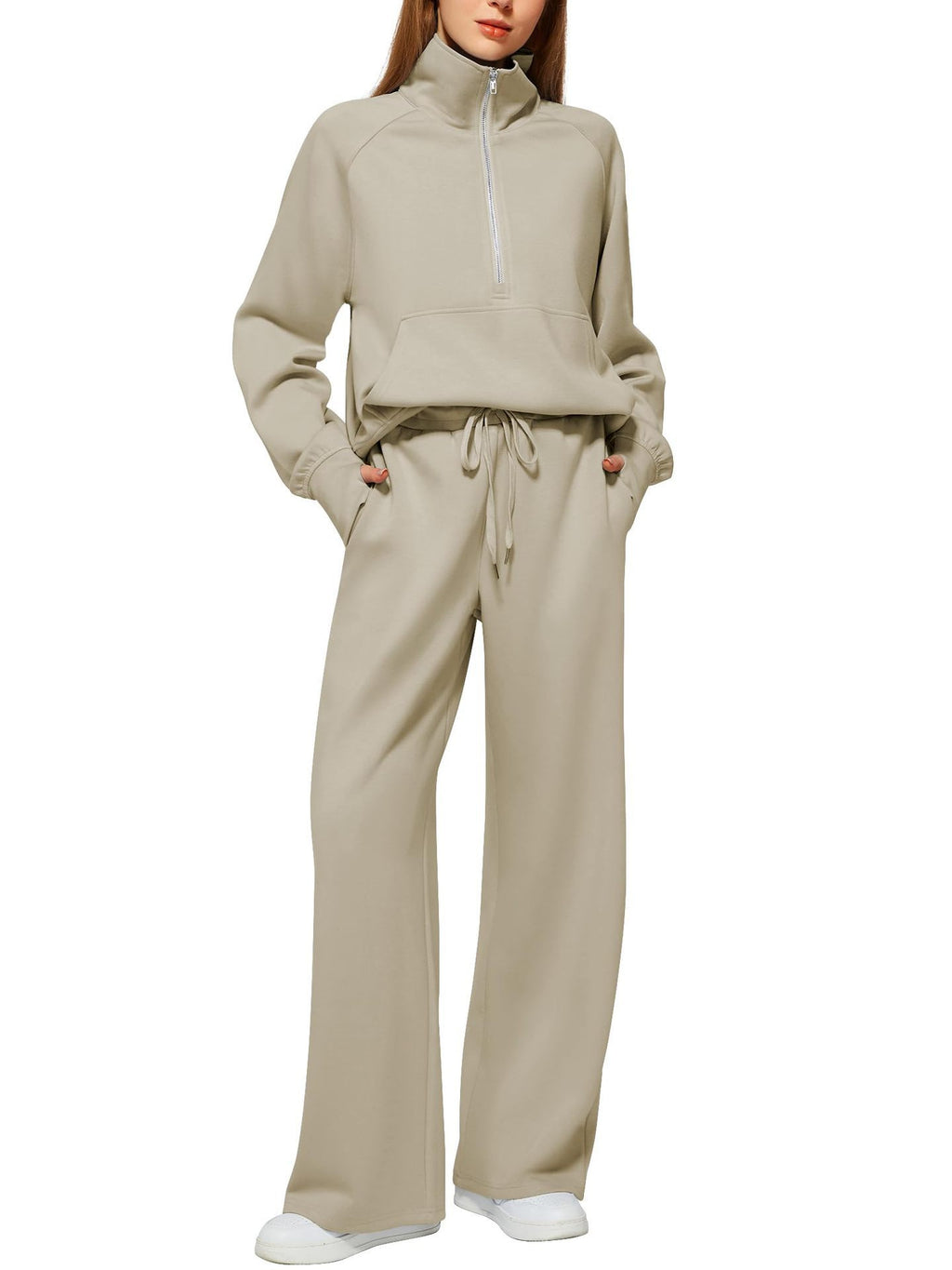 Women'S Oversized Half-Zip Sweatshirt and Wide Leg Sweatpants