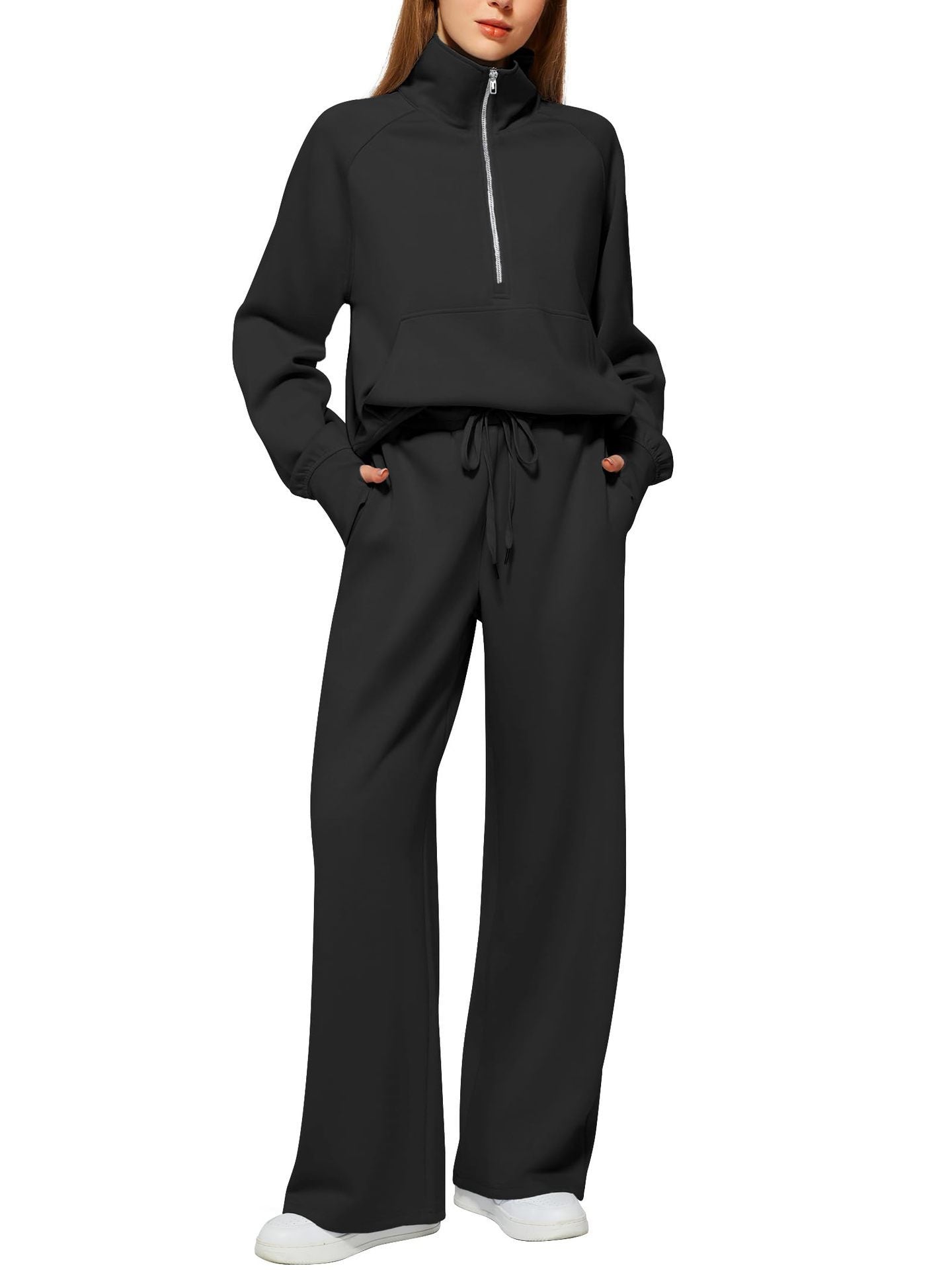 Women'S Oversized Half-Zip Sweatshirt and Wide Leg Sweatpants