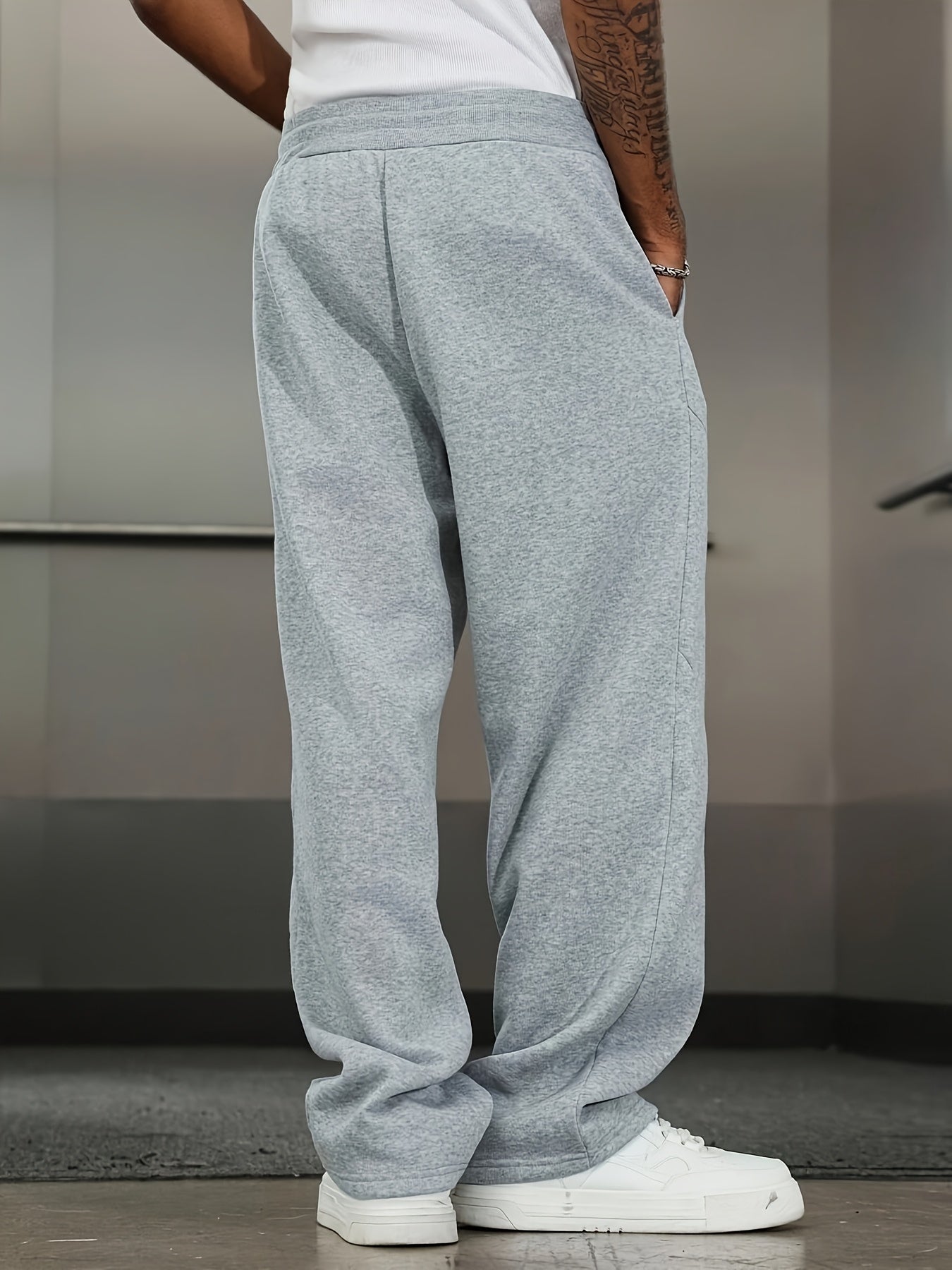 Men's Casual Pants, Stretch Solid Color Trousers, Loose Fit, Printed Pattern with Pockets, Elastic Waistband with Drawstring for Adjustable Fit, Combining Comfort and Style, Suitable for Streetwear and Outdoor Activities