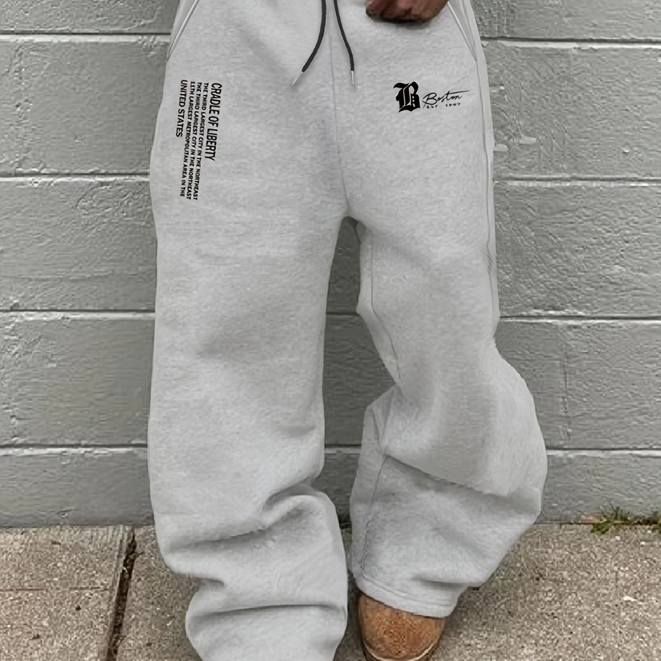 Men's Autumn/Winter Drawstring Loose Sweatpants with Letter Print, Casual Long Pants for Daily Wear, Trendy Graphic Design, Straight-Leg Sweatpants for a Fashionable Look