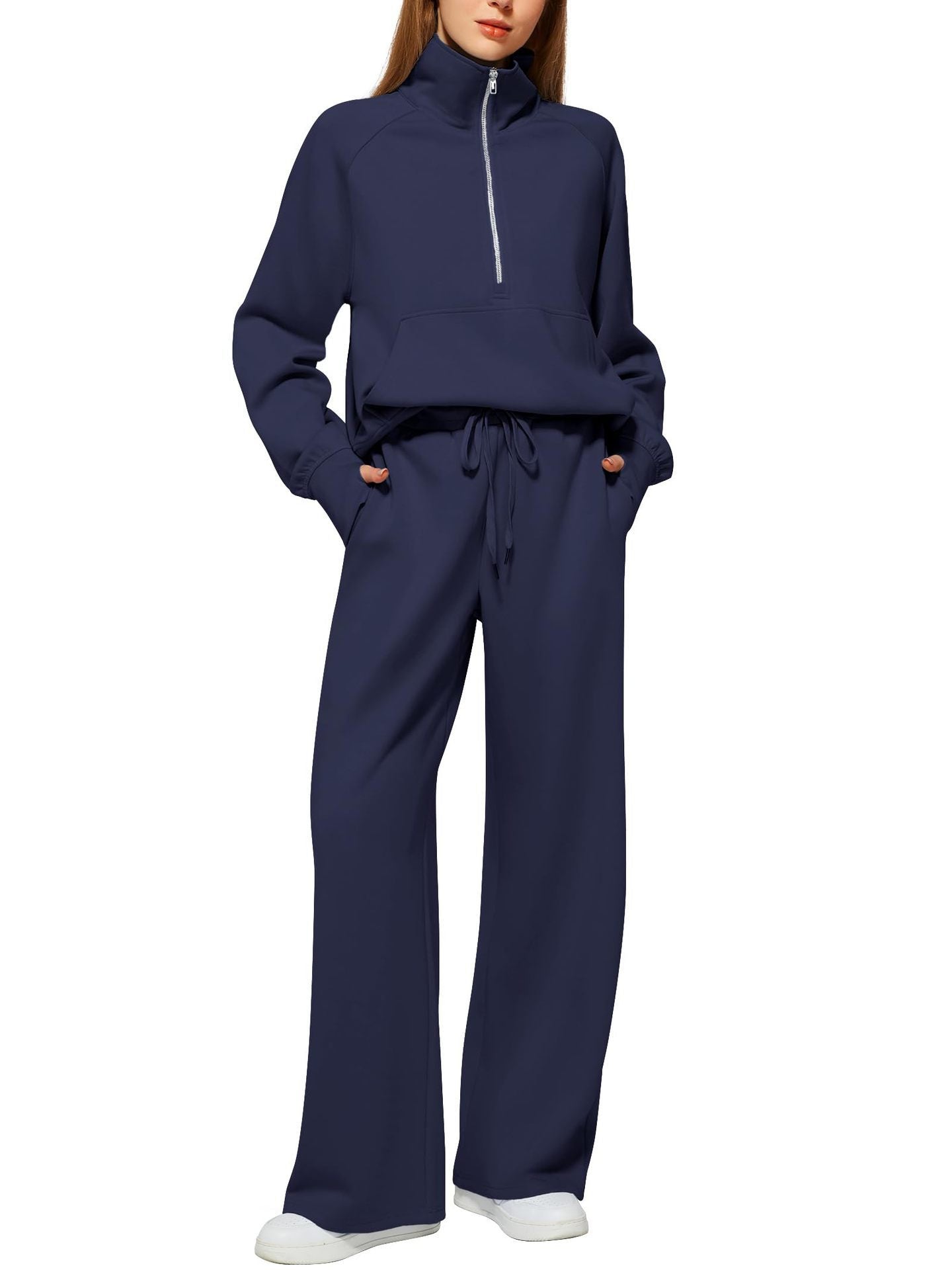 Women'S Oversized Half-Zip Sweatshirt and Wide Leg Sweatpants