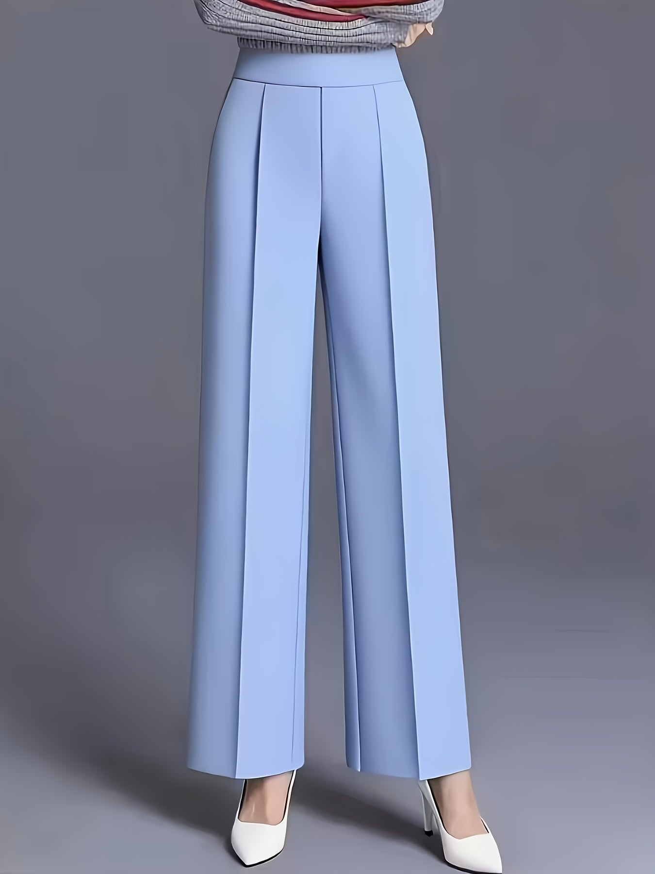 Women's Elegant High-Waisted Slant Pocket Solid Color Straight-Leg Pants