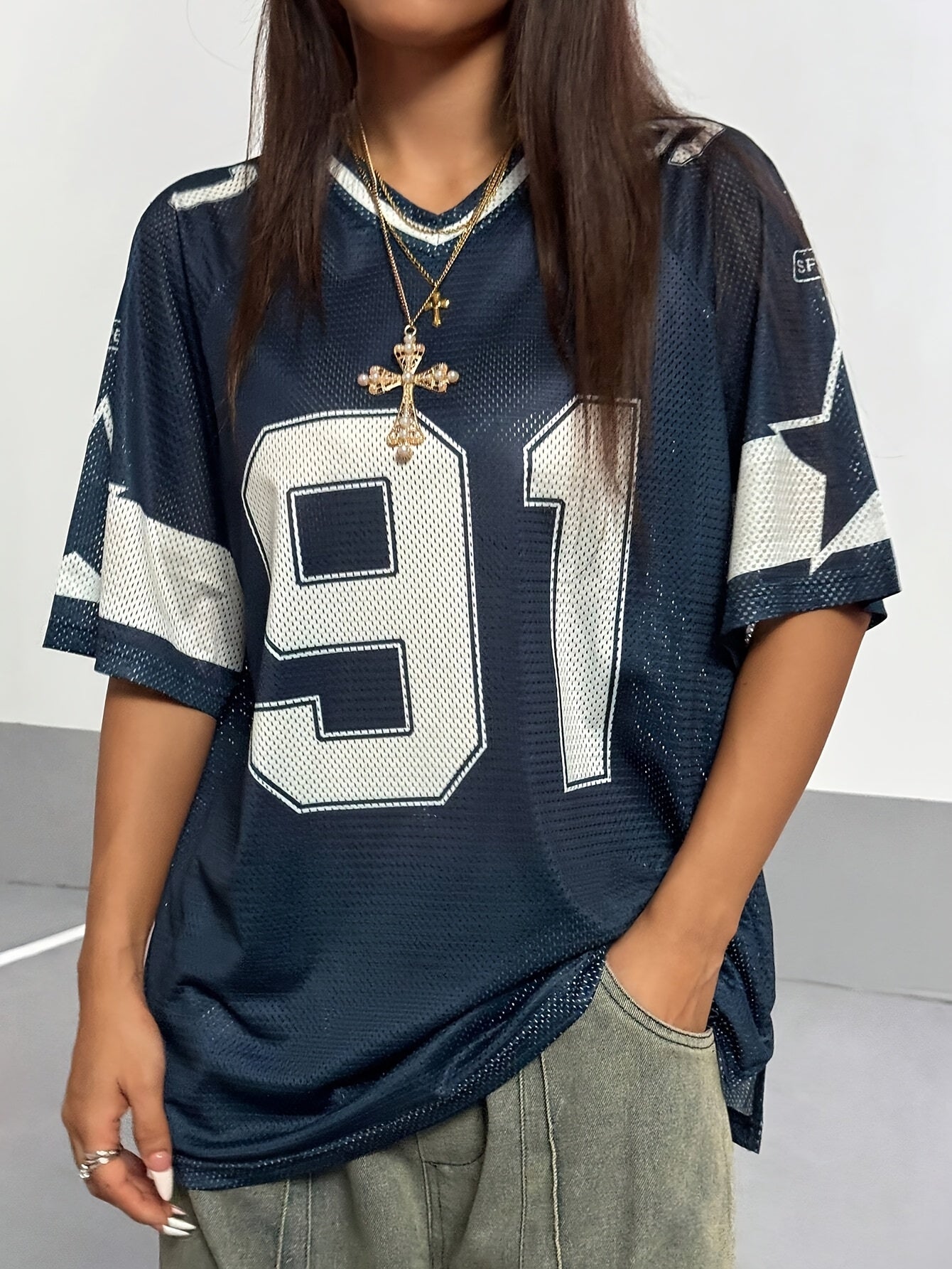 Women's Spring/summer Graphic T-shirt, Short-sleeved Loose-fit Sport T-shirt with Digital Graphics and Color-blocked Lettering