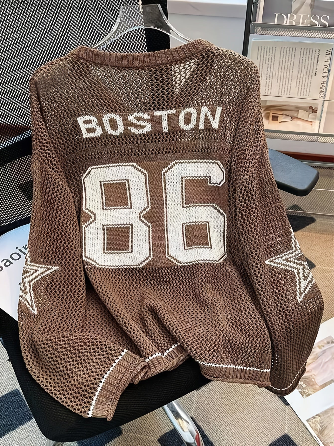 2025 New American Retro Style Solid Color V-neck Sweater | Star Print, Loose-Fit, Sun-Protective Pullover