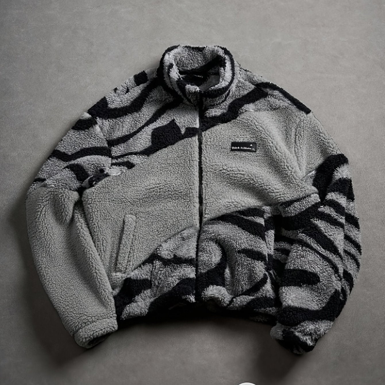 Christmas Gifts for Men Include a Trendy Black Plush Jacket with a Zip-Up Collar And Double Pockets, Featuring a Striking Zebra Pattern. The Fabric Is Thick, Warm, Soft, And Comfortable, Perfect for Everyday Outings, Commutin