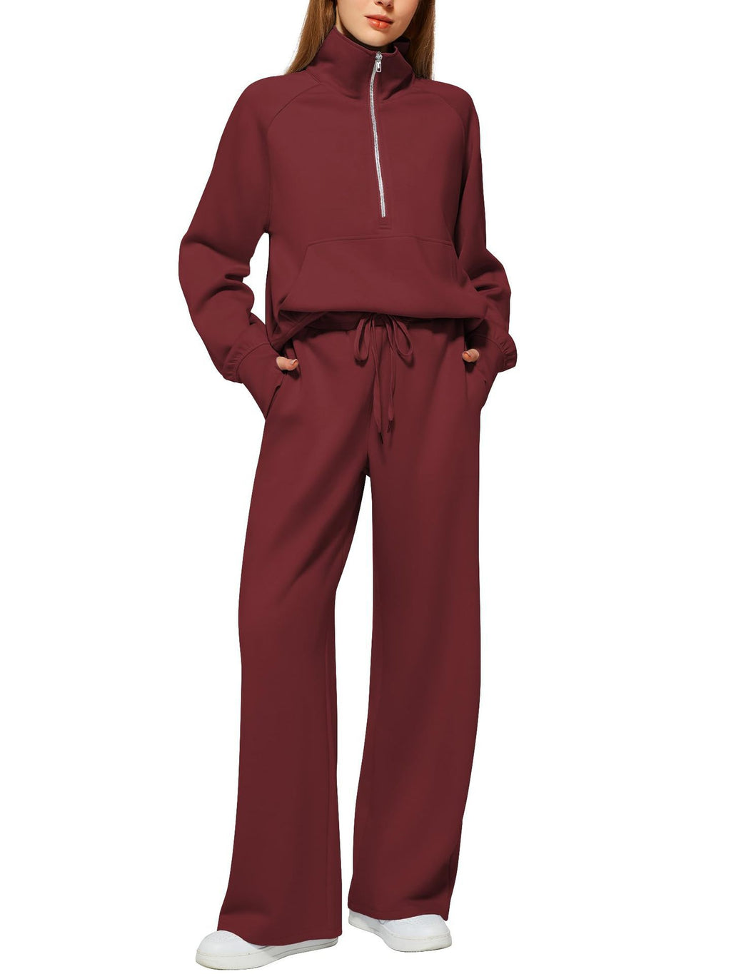Women'S Oversized Half-Zip Sweatshirt and Wide Leg Sweatpants