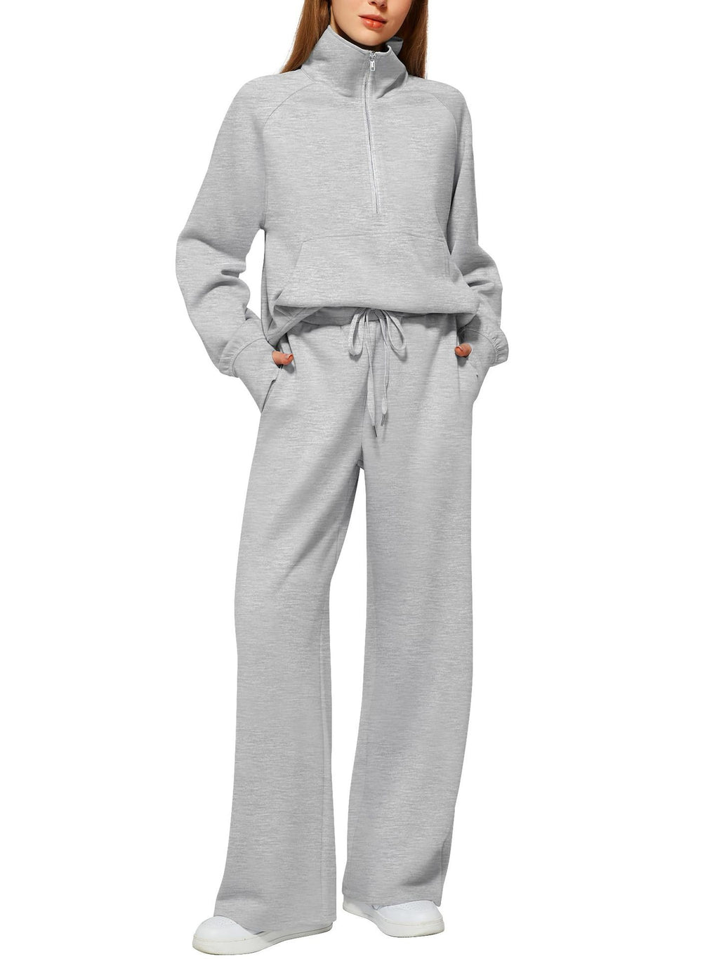 Women'S Oversized Half-Zip Sweatshirt and Wide Leg Sweatpants