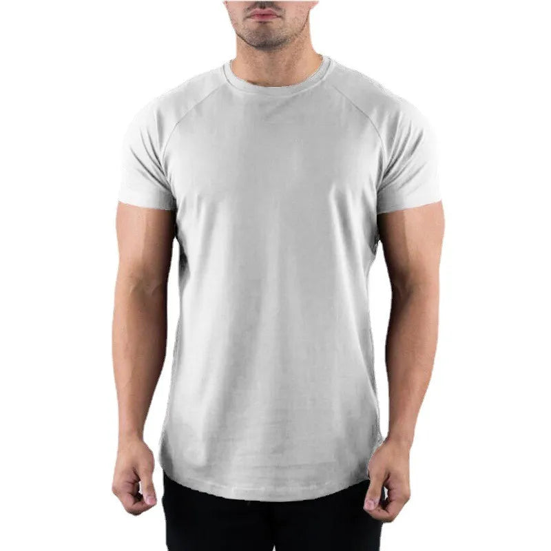 Mens Slim Fit Sports Short Sleeve T-shirt European and American Summer Fashion O-neck Quick-drying Elastic Gym Fitness T Shirt