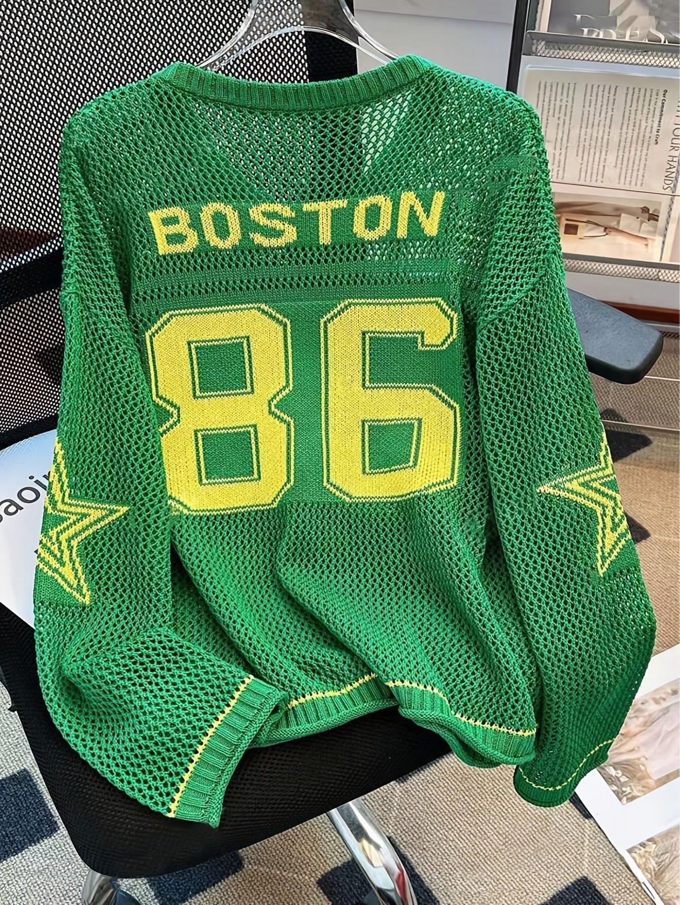 2025 New American Retro Style Solid Color V-neck Sweater | Star Print, Loose-Fit, Sun-Protective Pullover