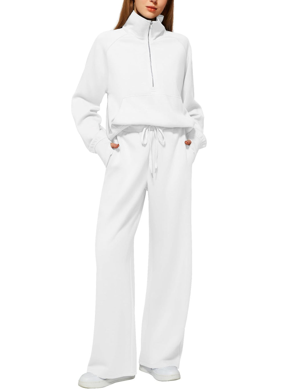 Women'S Oversized Half-Zip Sweatshirt and Wide Leg Sweatpants