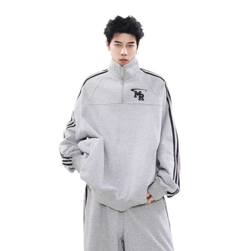 American Retro Casual Sports High Street Stand Collar Couple Sweater