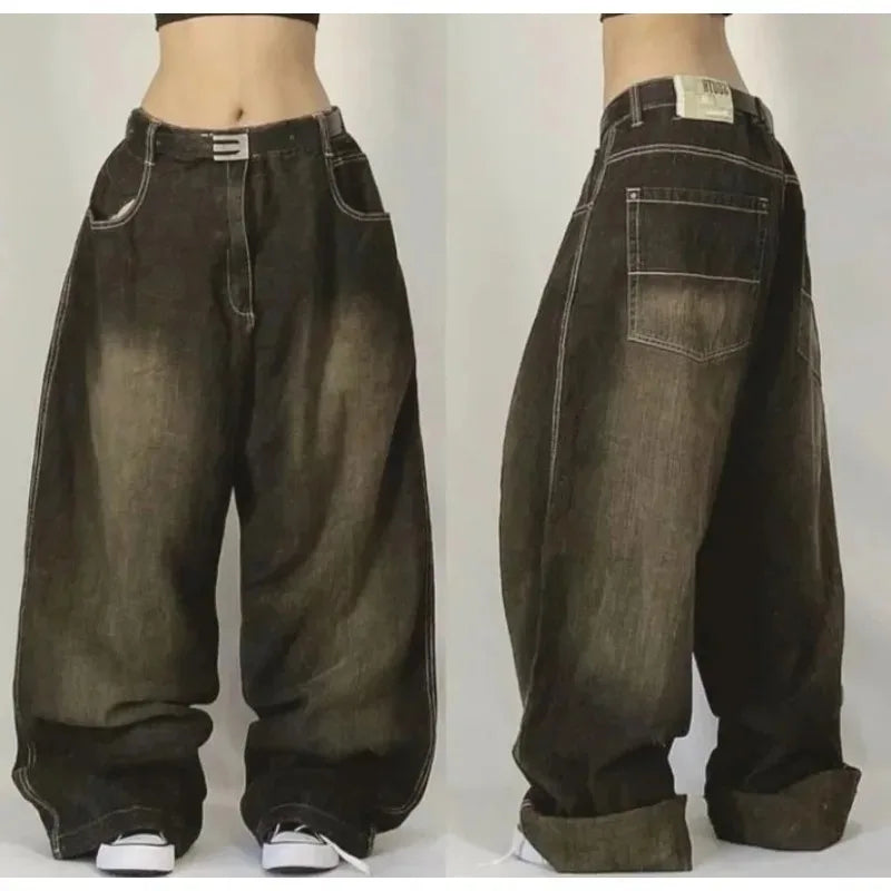 Y2K New Fashion Oversized Skull Print Baggy Jeans Women Streetwear Vintage Gothic Popular Casual High Waist Wide Leg Pants