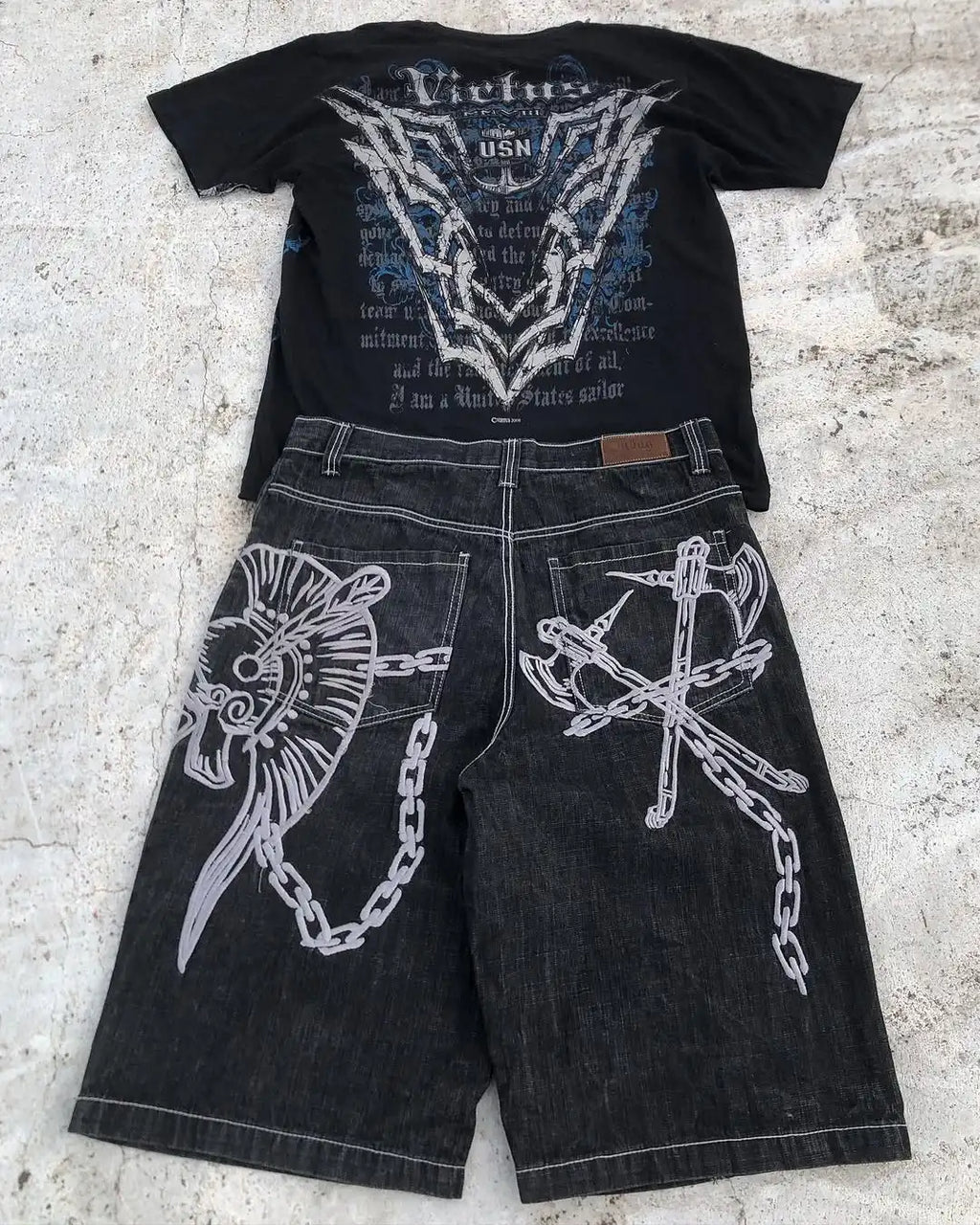 Street Hip-hop Personalized Pattern Fashionable Versatile Jeans Men American Harajuku Retro Casual Loose Straight Shorts Women