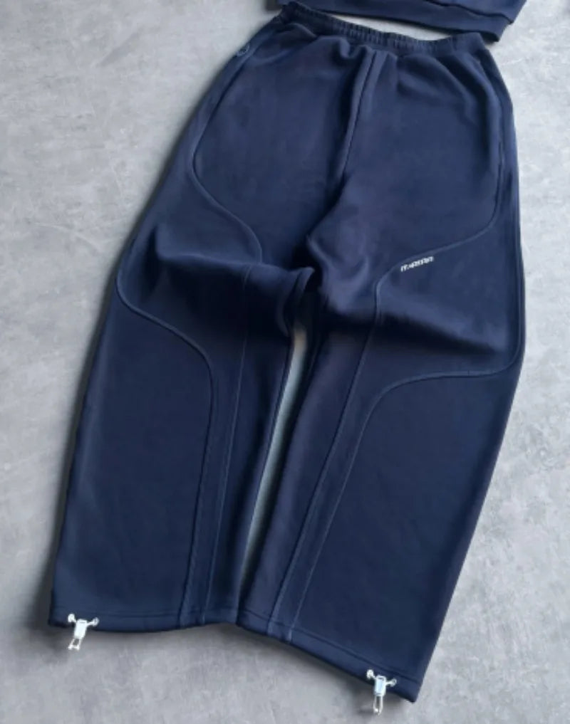 Striped Splicing Colorful Sports Suits Couples Retro Casual Loose Hoodies European and American Hip-hop Trendy Sweatpants Men