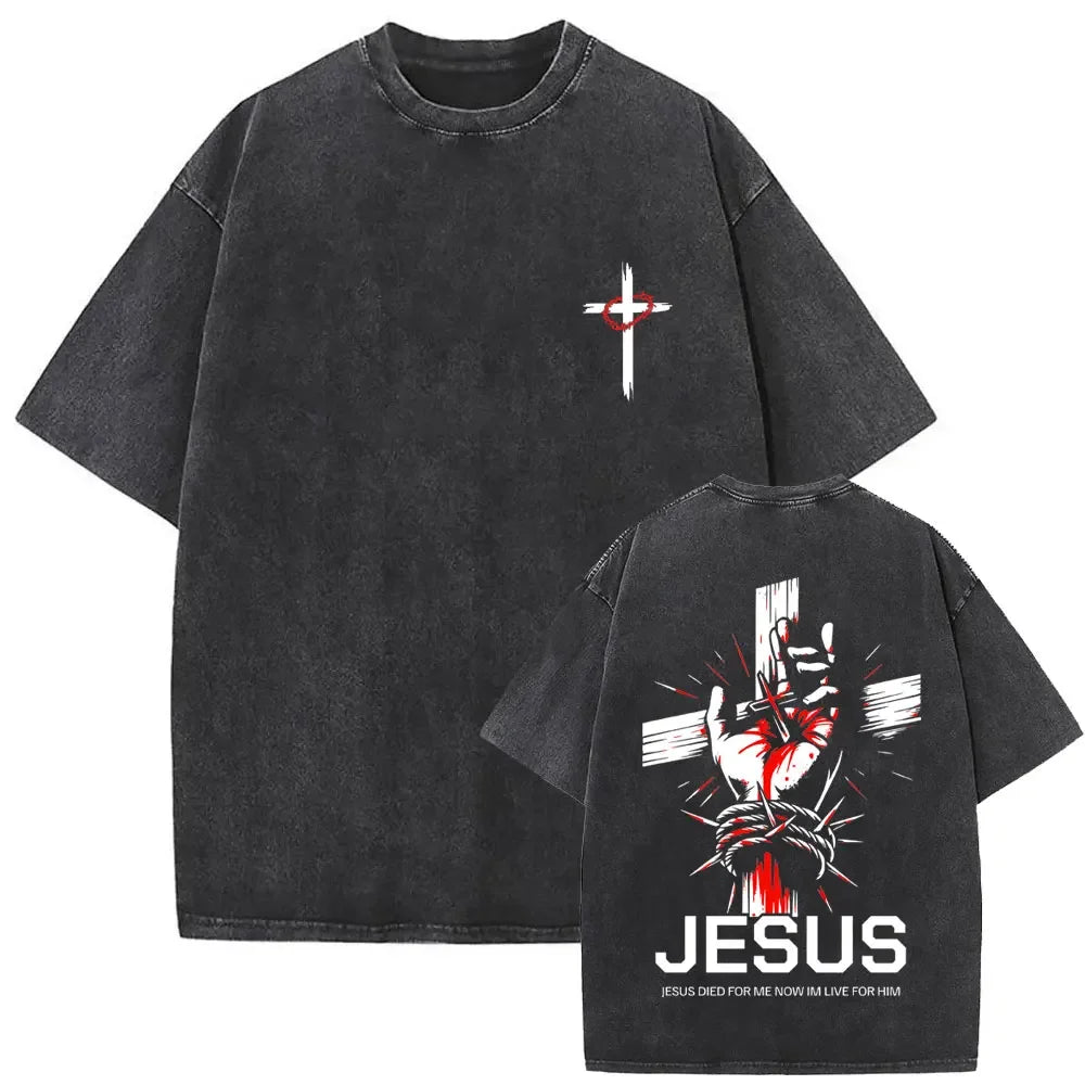 Christian Religious Jesus Forgive Them Father Vintage Washed T-shirt  Men Women Gothic Rock Oversized T Shirts Tops Streetwear