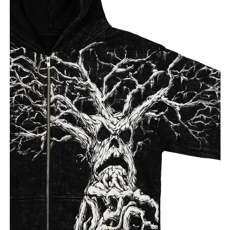 Affliction Black Hoodie Retro Graphic Print Men Women Sweatshirt Gothic High Street Hip Hop Rock Streetwear Washed Cotton Hoodie