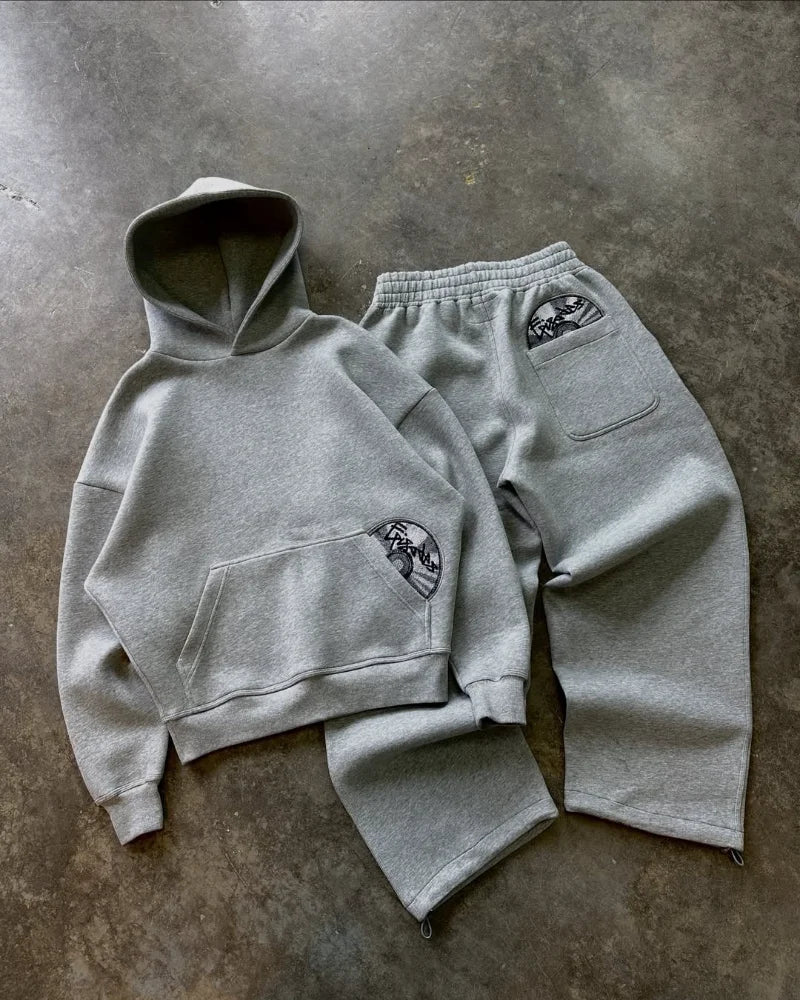 Street wear punk hip hop men suit Y2K new American gothic Harajuku embroidery design jumper oversized casual loose sports suit
