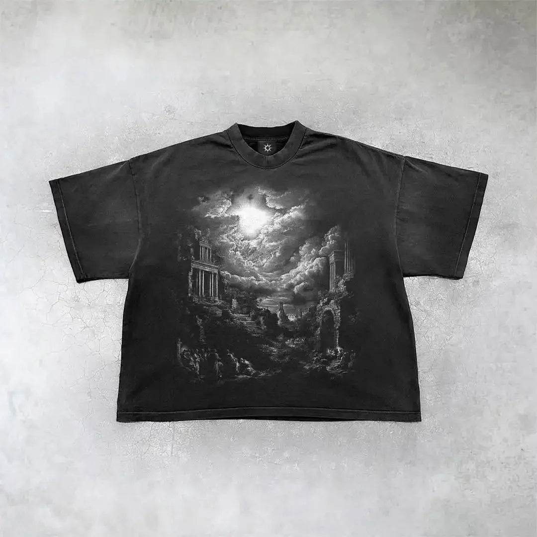 New Gothic  Streetwear Harajuku Retro Graphic Top Y2K Punk Anime Print Oversized T-Shirt Men Fashion Cotton Casual Short Sleeve