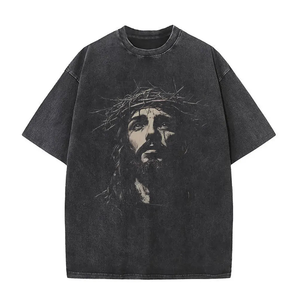 Christian Religious Jesus Forgive Them Father Vintage Washed T-shirt  Men Women Gothic Rock Oversized T Shirts Tops Streetwear