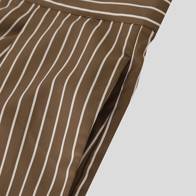 INCERUN Men Striped Pants Button Joggers Loose Casual Wide Leg Trousers Men Streetwear 2025 Fashion Leisure Long Pants S-5XL