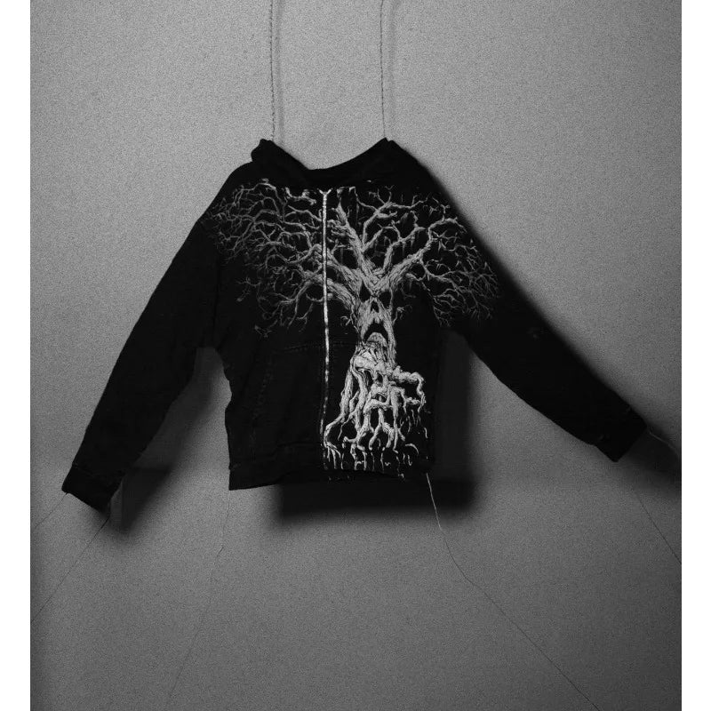 Affliction Black Hoodie Retro Graphic Print Men Women Sweatshirt Gothic High Street Hip Hop Rock Streetwear Washed Cotton Hoodie