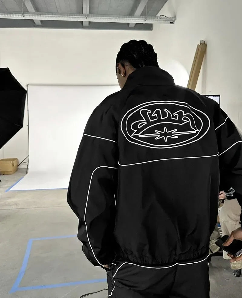 New Gothpunk Style Stylish Loose Letter Print Zipper Hoodie Men Y2k Rock Hip Hop Street Versatile Oversized Sweatshirt