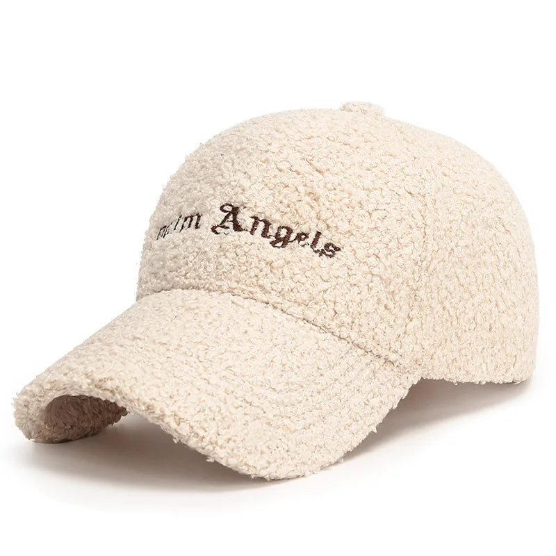 Warmth Embroidered Letter Lamb Fur Baseball Cap Women's Versatile Small Face Duckbill Cap Autumn Winter New Style Fashionable...