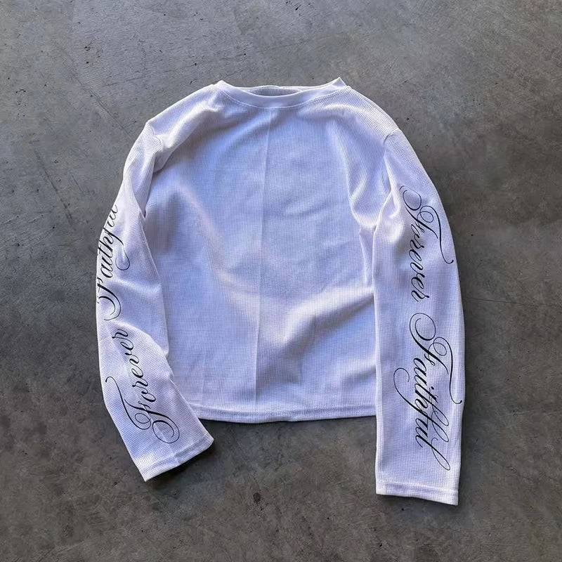 Spring American Retro Y2K Long Sleeve Adults/Kids T-Shirt Casual Round Neck Lightweight Breathable Top Letter Print Streetwear