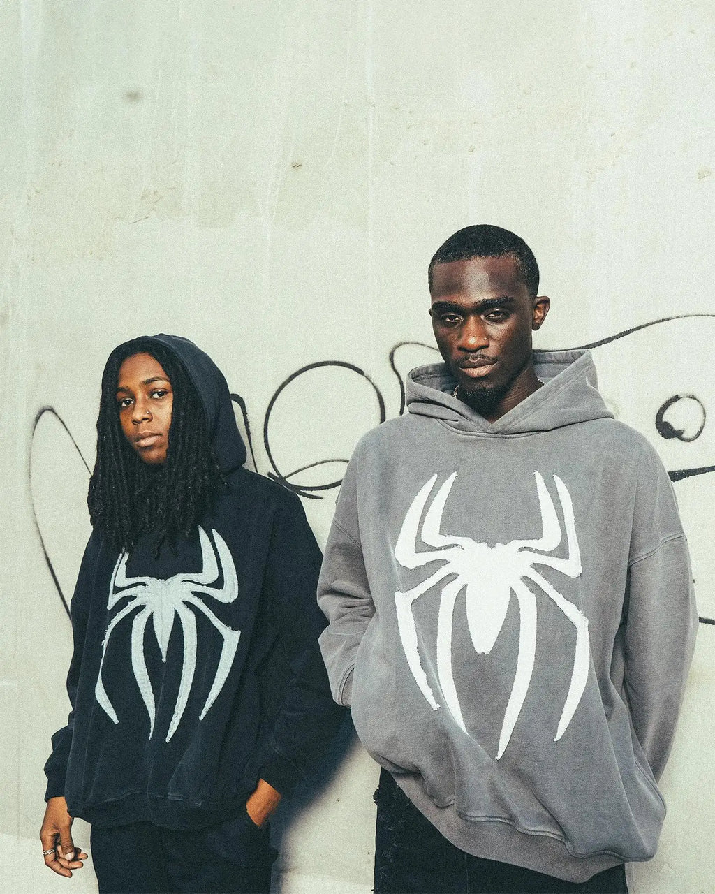 Grey Black Gothic Big Spider Pattern Patchwork Hooded Pullover Y2k Retro Loose Men Women Hip Hop Hoodie Jacket Street Sweatshirt