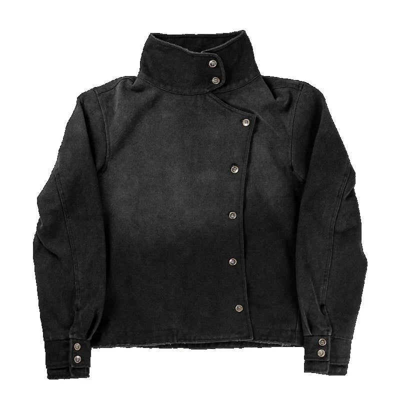 Y2k Fencing Jacket Vintage Wash Gradient Irregular Buttons Unisex Jacket Gothic Harajuku Streetwear Canvas Cotton Casual Jacket