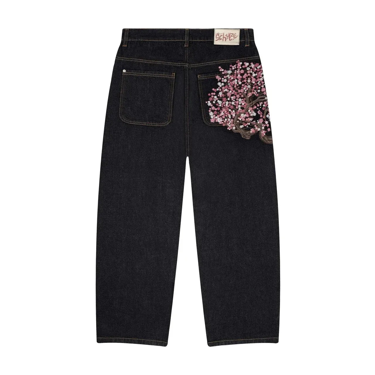 Y2k Retro Gothic Streetwear Raw Edge Embroidery Patchwork Baggy Jeans Men Fashion Hip Hop High Waist Denim Pants Ripped Jeans