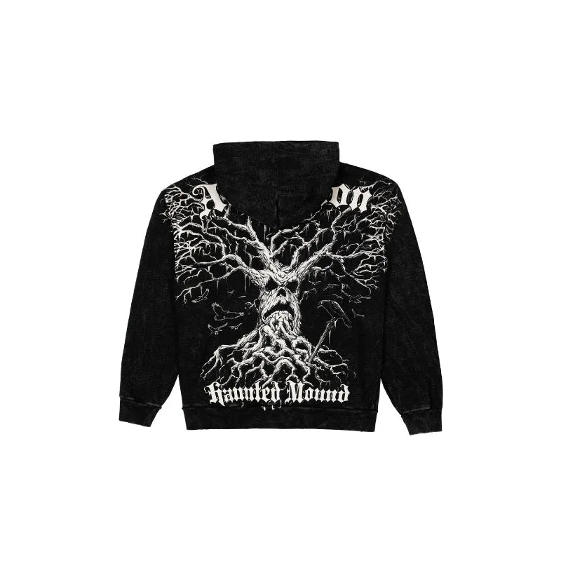 Affliction Black Hoodie Retro Graphic Print Men Women Sweatshirt Gothic High Street Hip Hop Rock Streetwear Washed Cotton Hoodie