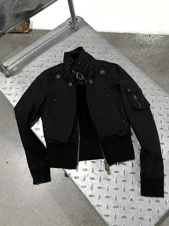 American Vintage 90s Harajuku Streetwear Hooded Sweatshirts Casual Aesthetic Grunge Jacket Y2k Stand Neck Outfit Outerwear New