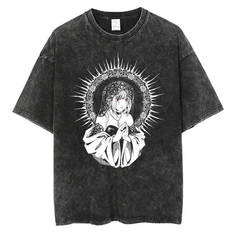 Harajuku Vintage Washed T Shirts Death Note Anime Graphic Printing T Shirt Oversize Cotton Fashion Streetwear Unisex Top Tee